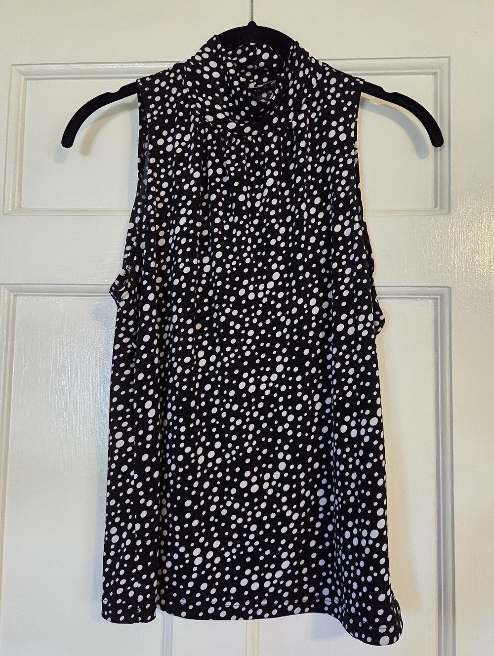 Black & White Polka Dot Sleeveless Mock Neck Top